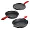 MegaChef Pre-Seasoned Cast Iron 6 Piece Set With Red Silicone Holders
